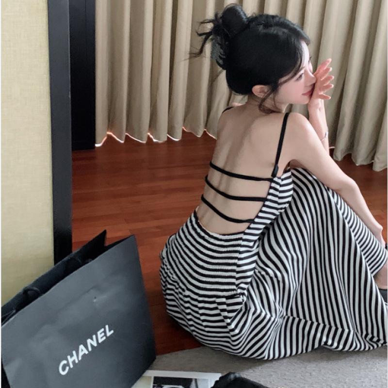 Trendy 2025 Summer Striped Backless Camisole Dress for Women