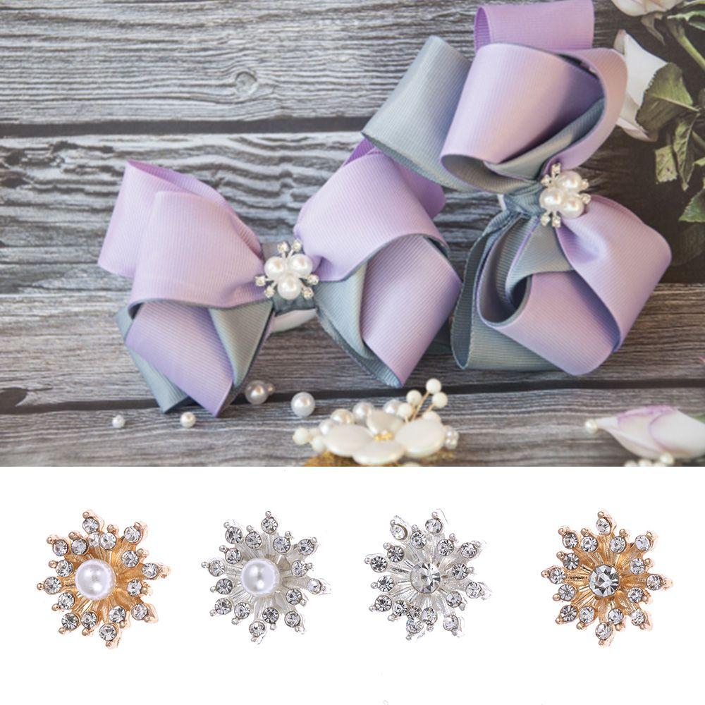 10Pcs 16MM Rhinestone Snowflake Buttons Flatback Plating Pearl Hairpin Decoration DIY Craft Apparel Sewing Accessories