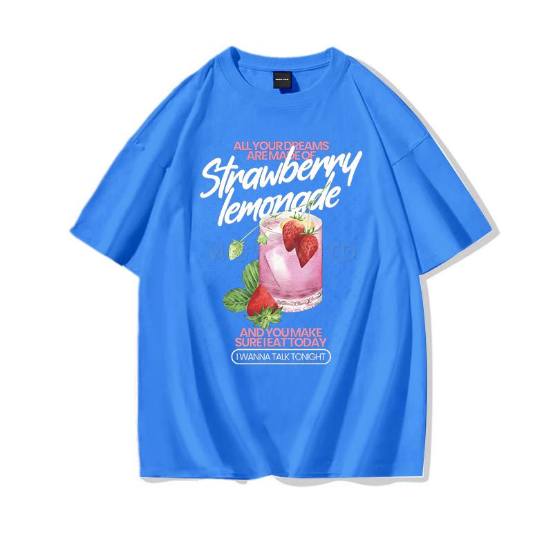 Strawberry Lemonade T-Shirt Cotton Summer Tops Women's Clothing Pink Strawberry Top Girl Outfits Gift Fashion Casual T-shirts