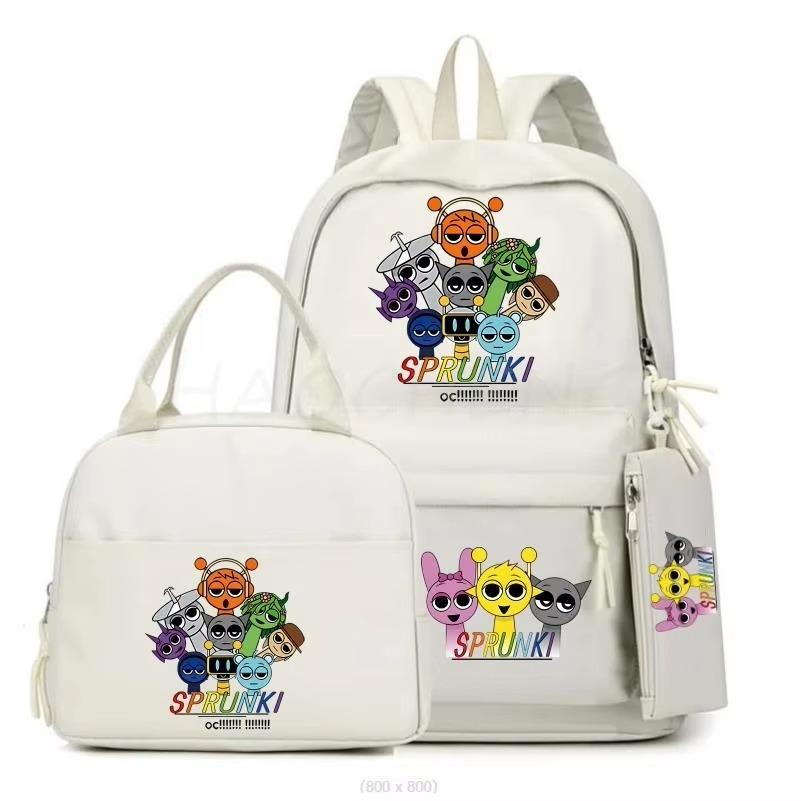 

Новый мультяшный рюкзак Sprunki для детей, модный, с принтом, из трех частей: сумка для еды, повседневный пенал Average Size