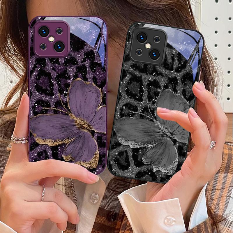 Fluture Violet Leopard Pentru Oppo Find X5 X8 Pro X3 Lite A72 58 73 54S F11 79 Reno 6 4Z 5G Nord N200 Carcasă Telefon din Sticlă Călită