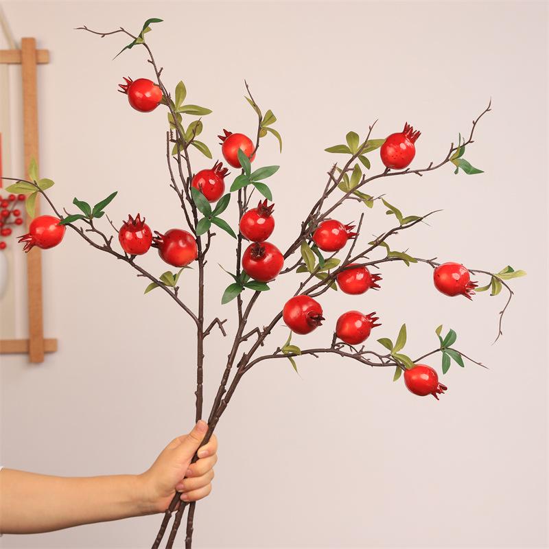 Pomegranate & Persimmon Fruit Tree Branch Bouquet: Artificial Floral Decoration for Living and Dining Rooms