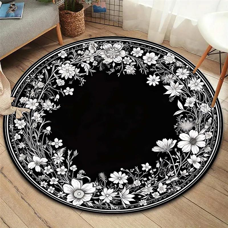 Retro-style Flowers Round Area Rug,Carpet Rug for Living Room Bedroom Sofa Playroom Decor,Non-slip Floor Mat