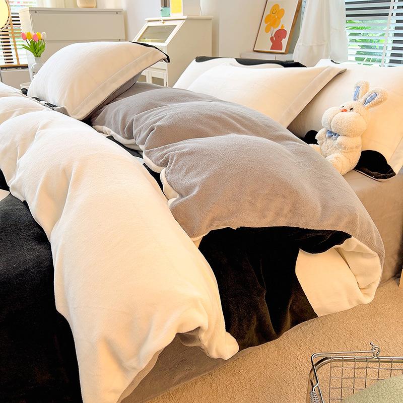 Ins Verdickter Milchsamt Vierteiliges Set Warmer Korallensamt Tagesdecke Bettbezug Flanellbettwäsche