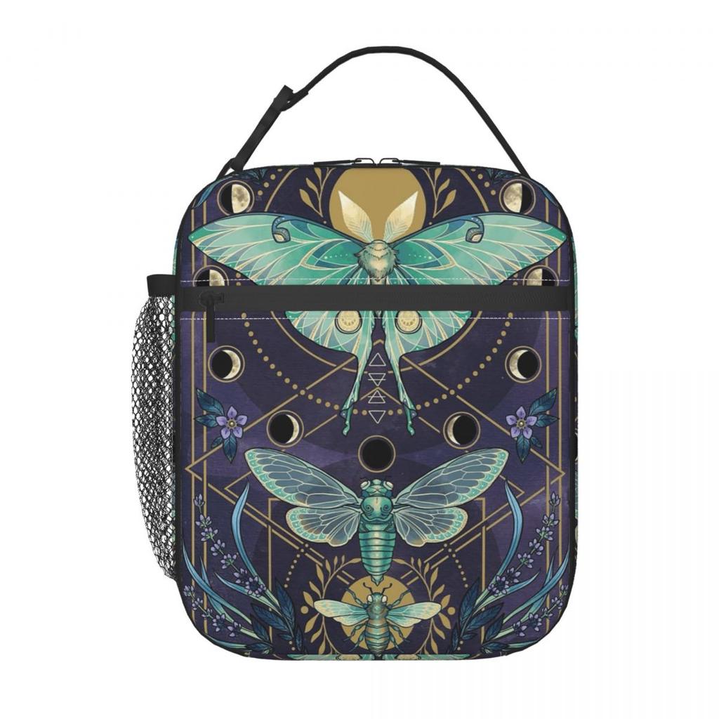 GothMoth Themed Artwork Print Insulated Lunch Bag for Women Kids Portable Food Boxes Thermal Lunch Box Tote