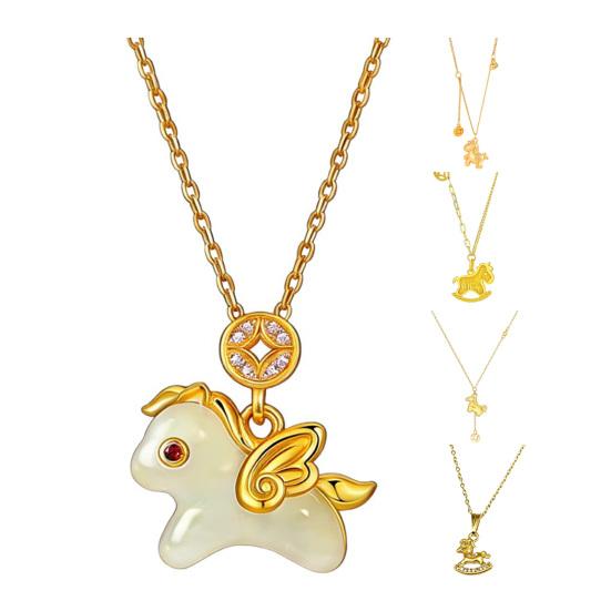 Horse Pendant Necklace Zodiac Animal Cute Horse Charm Necklace Women Chinese New Year Jewelry Birthday Gift for Daughter Her