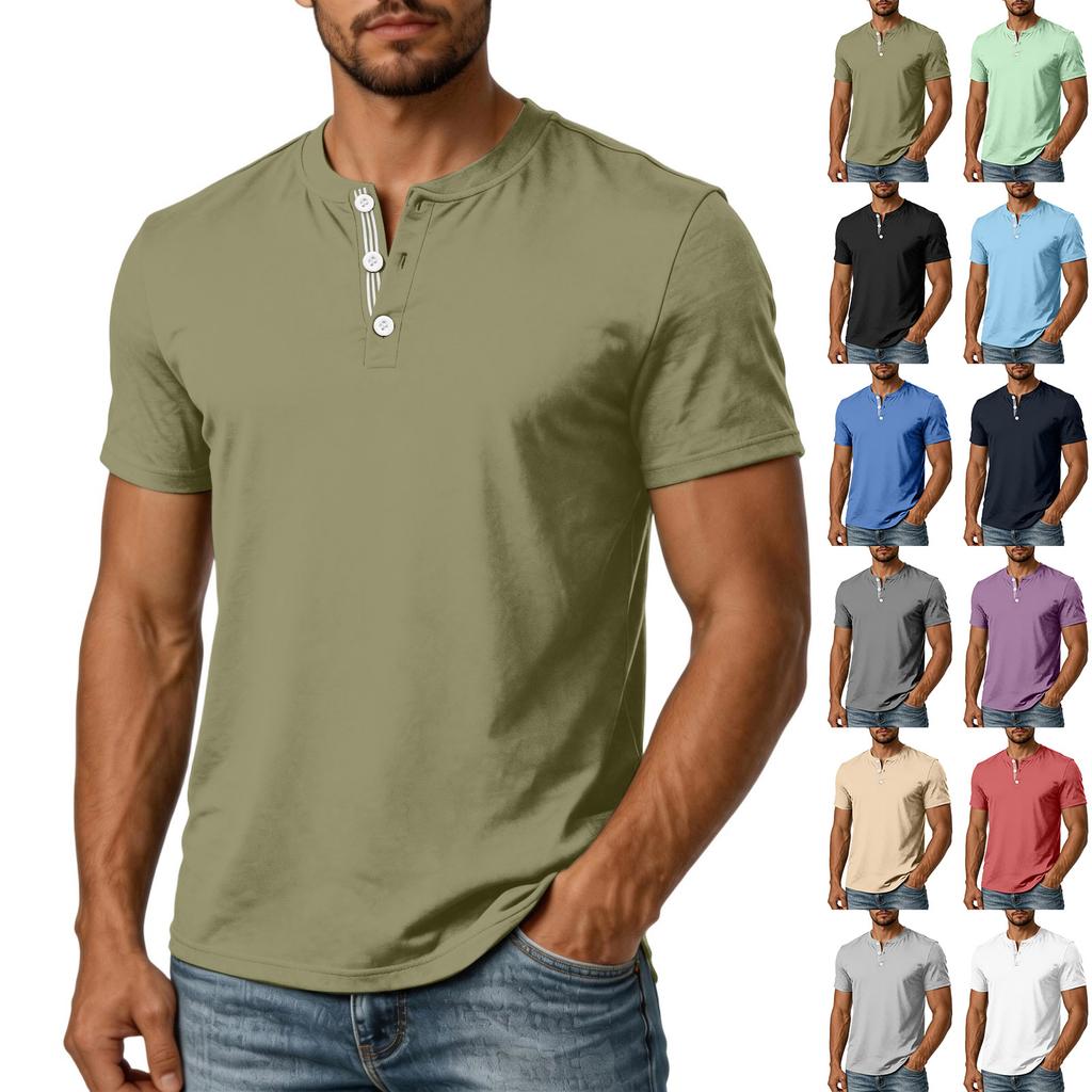 Men's Henley Neck Short Sleeve Shirt Casual Button Down Lightweight Breathable Cotton T Shirt for Everyday Wear