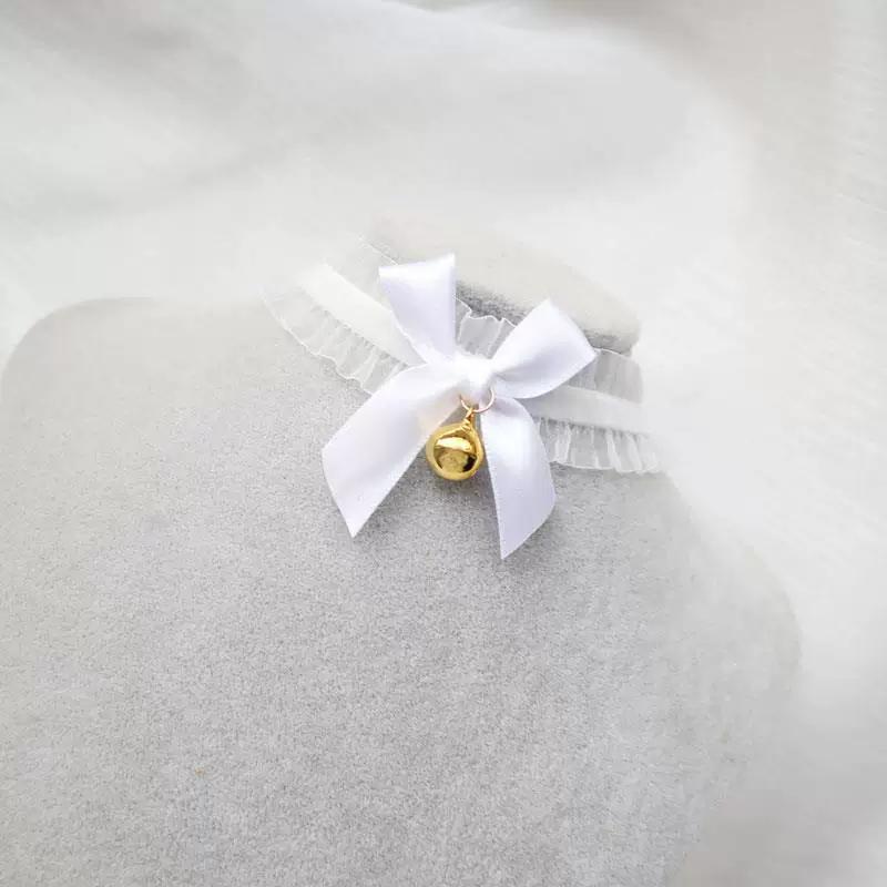 Lace Bell Choker Neck Collar with Wristband, Cute Cat Ear Maid Style Clavicle Chain Fashion Accessories