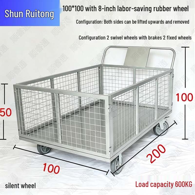 Foldable Steel Mesh Warehouse Platform Cart with Fencing