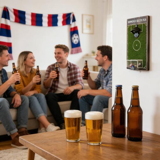 Football Field Beer Bottle Opener Wall Mounted Beer Cap Remover Wooden Soccer Field Sign for Bar Kitchen Game Room Unique Gift for Football Lovers
