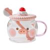 Creative Cute High Borosilicate Glass Mug Pink Girl Heart Gift Water Cup with Lid Spoon Pig Cat Cup