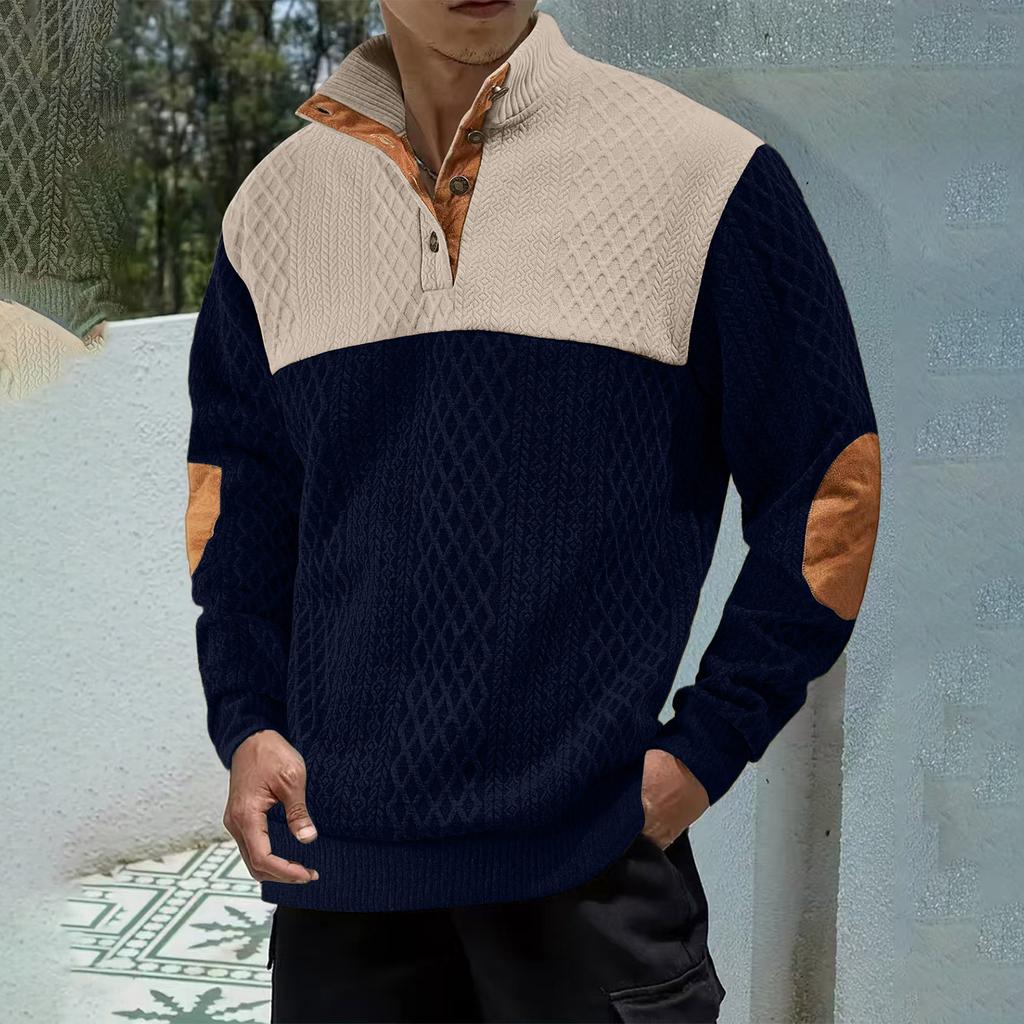 Men's Outdoor Casual Button-Up Stand-Up Collar Loose-Fit Color-Blocked Sports Sweatshirt