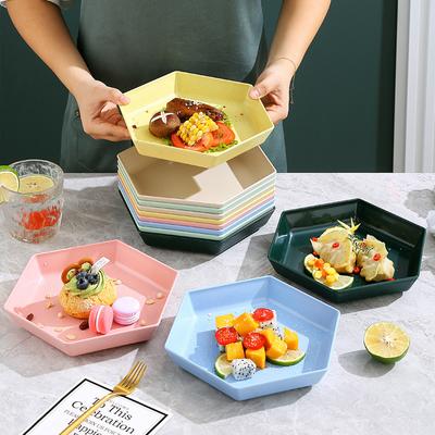 Thickened Hexagonal Plate Household Vegetable Plate Plastic Side Dish Fruit Plate Commercial Creative Dumpling Plate