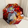 1pc Tom and Jerry Pizza Automatic Open/Close Umbrella Compact Folding Umbrella with 8-Rib Shaft Lightweight Esign, for Women/Men1129A