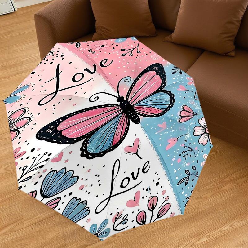 1pc Butterfly Love Automatic Open/Close Umbrella Compact Folding Umbrella with 8-Rib Shaft for Women/Men, Elegant Birthday1265S