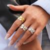 Stainless Steel Splicing Flower Finger Rings for Women Men Classic Texture Wide Chunky Opening Rings Banquet Jewelry Accessories