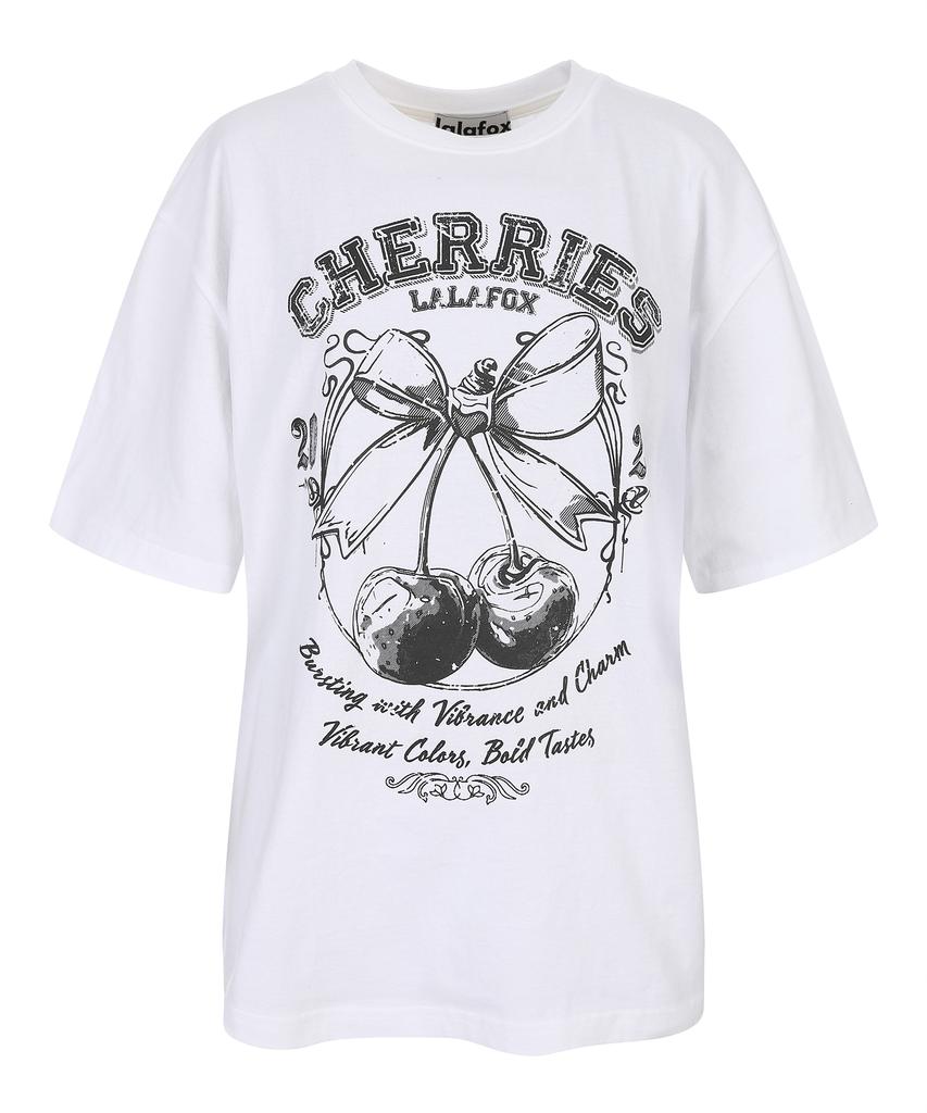 LALAFOX Cherry Oversized Printed Short Sleeve T-Shirt White Br2Ch012