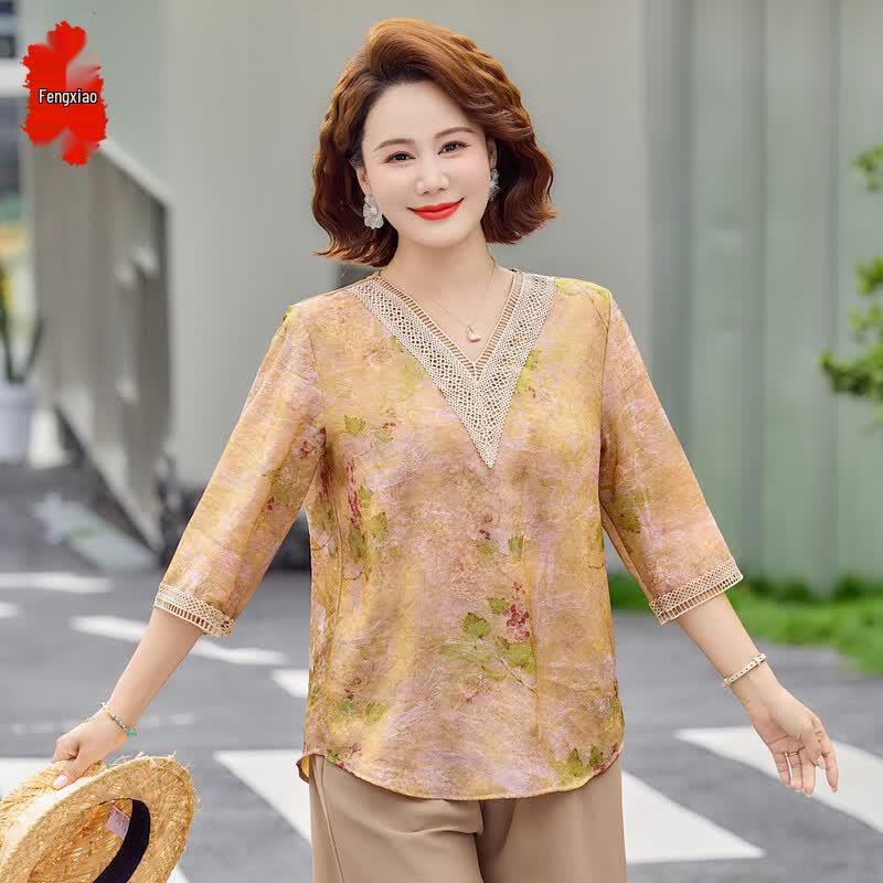 Fengxiao Women s Summer V-neck Top & Wide-leg Pants Set XL