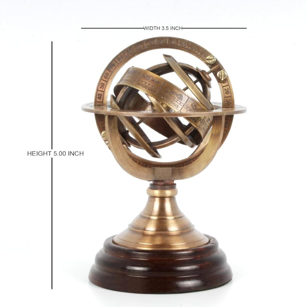 Brass Tabletop Armillary Sphere Globe – Brown, 12.7 Cm