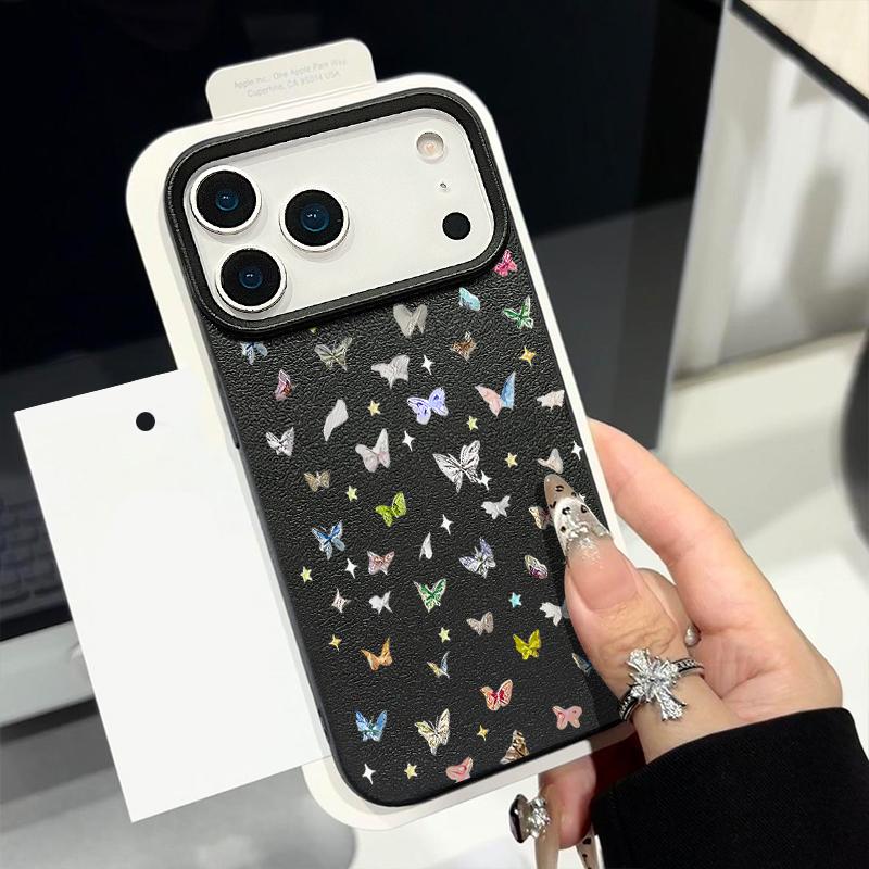 Colored Butterfly Printed Phone Case For iPhone 17e 17 Pro 16 15 14 13 Pro Max 16e 11 Shockproof Soft TPU Leather Texture Cover