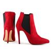 Winter Dames Enkellaarsjes Rood Zwart 11cm Hoge Hakken Kantoor Dame Puntige Neus Rits Korte Stiletto's Vrouwelijke Laarzen