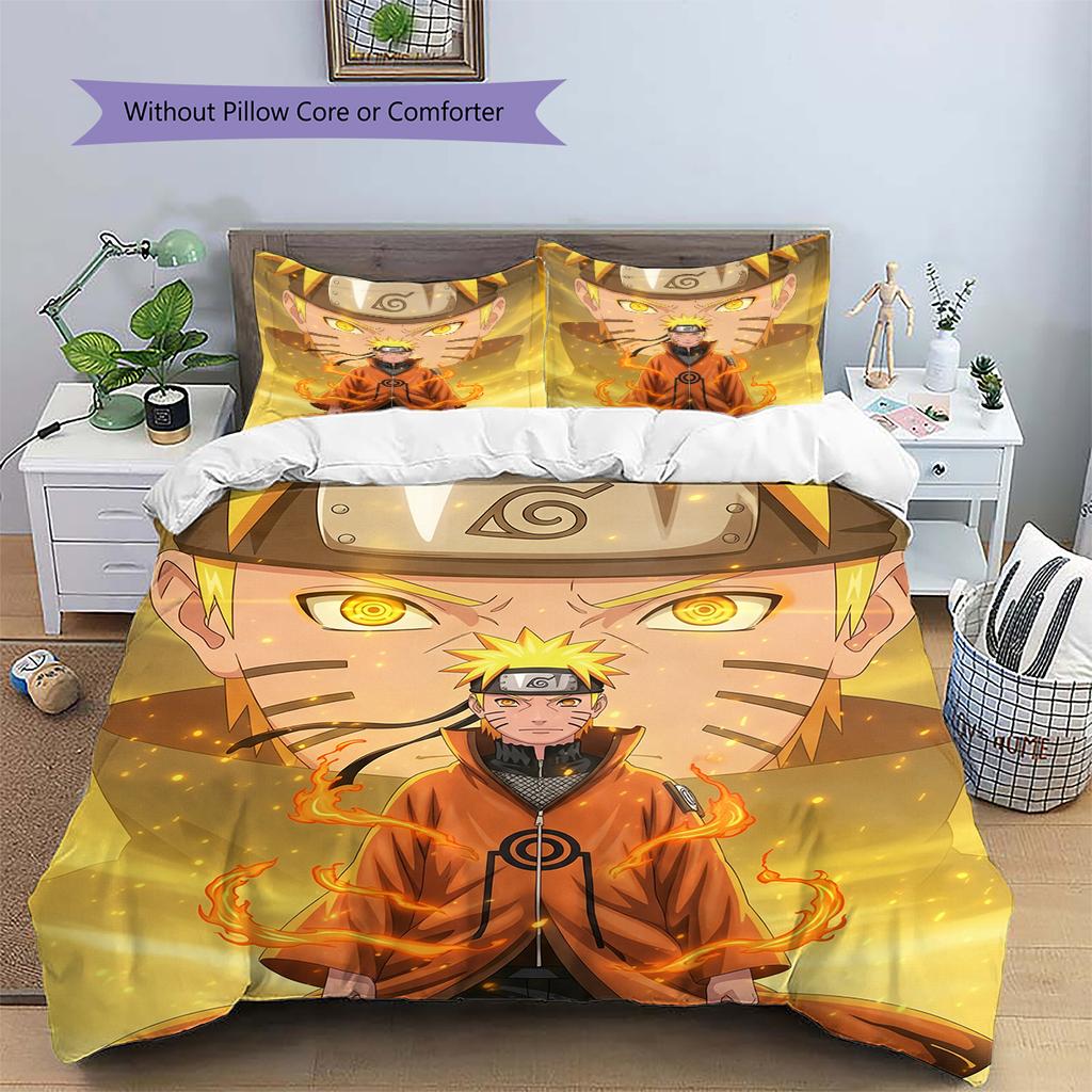 Naruto Anime Wzór Naruto Uzumaki Pościel Dekoracja Domu Prezent Urodzinowy (1 * poszwa na kołdrę + 2 * poszewki na poduszki, bez rdzenia)