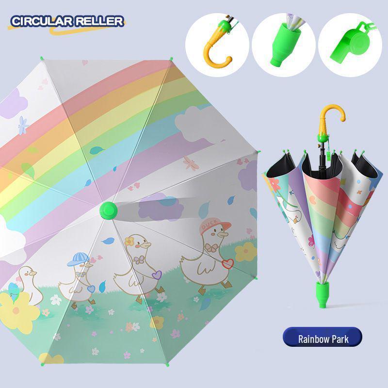 Kids' Cute Cartoon Umbrella - Rounded Corners, Dual-Use for Sun & Rain, Super Light Long Handle.