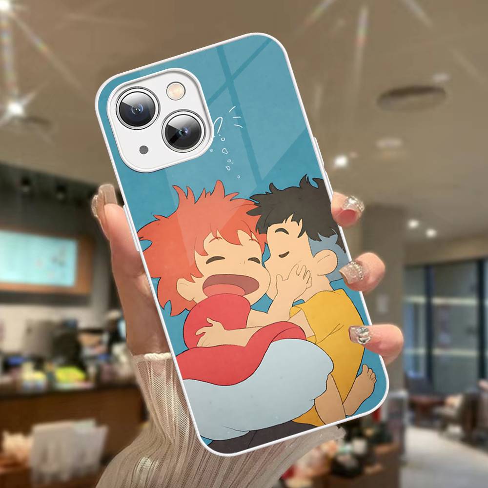 Cute P-Ponyo Movie On The Cliff Tempered Glass For Iphone 14 13 12 11 Pro Mini XS MAX 14Plus X XS XR Cover