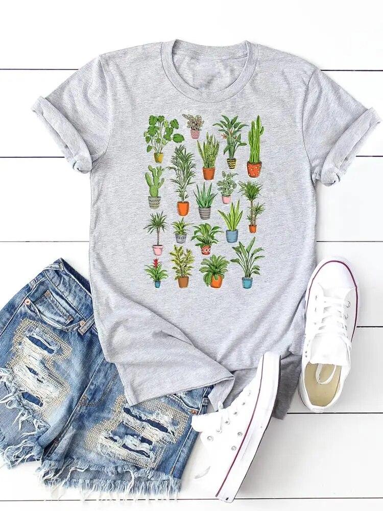 Print T-shirts Clothing Women 90s Sweet Lovely Cactus Trend T Clothes Short Sleeve Ladies Casual Fashion Female Graphic Tee