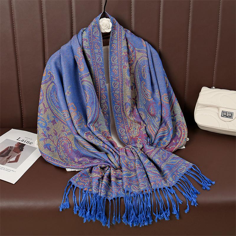 Paisley Pashmina Shawl Scarf Women Jacquard Cashew Printed Scarves Flowers Borders Female Tassel Blanket Wraps Ethnic Shawls