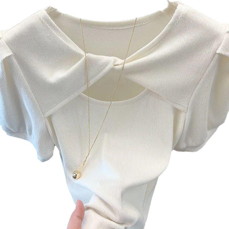 Women's Green Puff Sleeve Short-Sleeve Summer Top