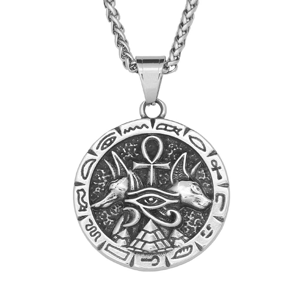 Vintage Anubis Cross Pendant For Men Stainless Steel Eye Of Horus Necklace Anka Amulet Jewelry Gifts Dropshipping