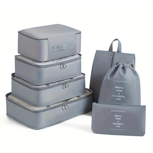 7pcs Set Travel Packing Cubes, Portable Mesh Luggage Storage Bag, Underwear Clothes Organizer Bag With Shoes Bag