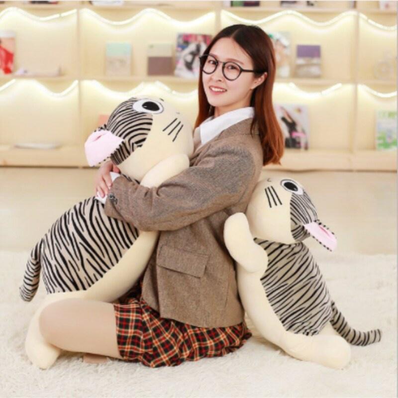 Adorable Grey Cat Plush Pillow Toy For Girls, Pp Cotton Filling, Short Plush Fabric, 25cm-55cm