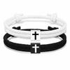 Hand-woven Black and White Cross Milanese Adjustable Bracelets – A Pair of Matching Couple’s Bracelets