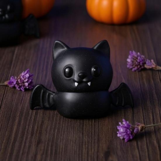 Black Glitter Bat Figurine Halloween Squeeze Stress Ball Soft TPR Slow Rising Fidget Toy Durable for Anxiety Relief Cute Decompression Decor Trick