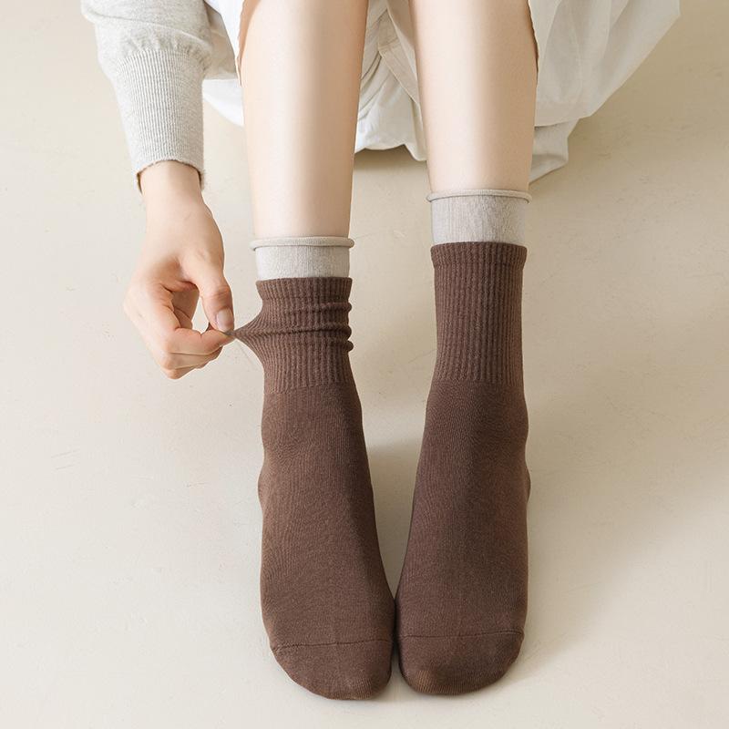 Girls Autumn and Winter Sweet Collision Color Boneless Anti Padding Solid Color Tube Cotton Socks