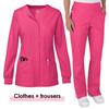 Damen Langarm Kasack-Anzug, Schönheitsstudio Druckknopf Cardigan Jacke Arzt Krankenschwester Arbeitsuniform Set