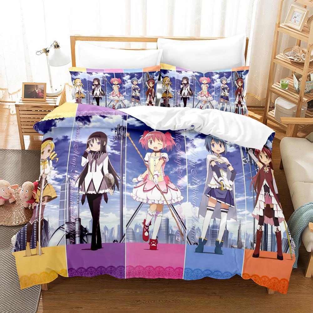 New 3D Kawaii Girl Anime Puella Magi Madoka Magica Bedding Set Cartoon Anime three-piece set Adult Kid Bedroom Duvet cover Sets