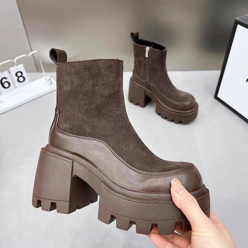 Designer Vintage Winter Platform High Heel Women Ankle Boots Fashion Zippers Short Booties Designer Botas De Mujer