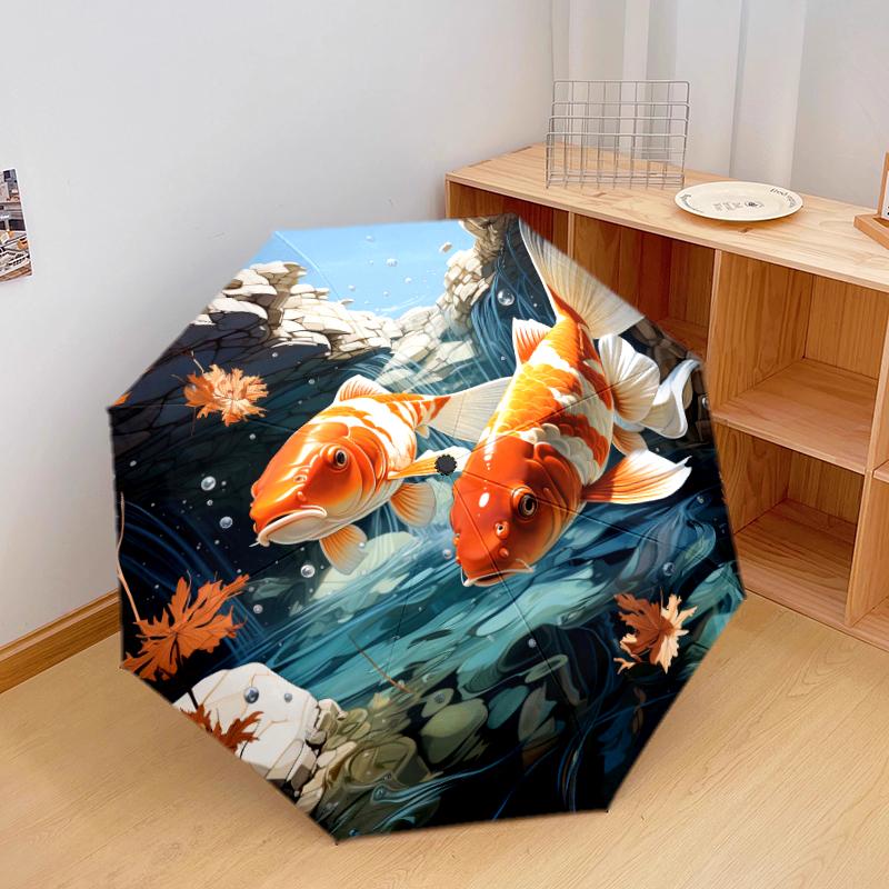 1 PC Automatic Folding Umbrella - Koi fish Pattern, Portable & Foldable Design with 8 Ribs, Christmas Birthday Gifts
