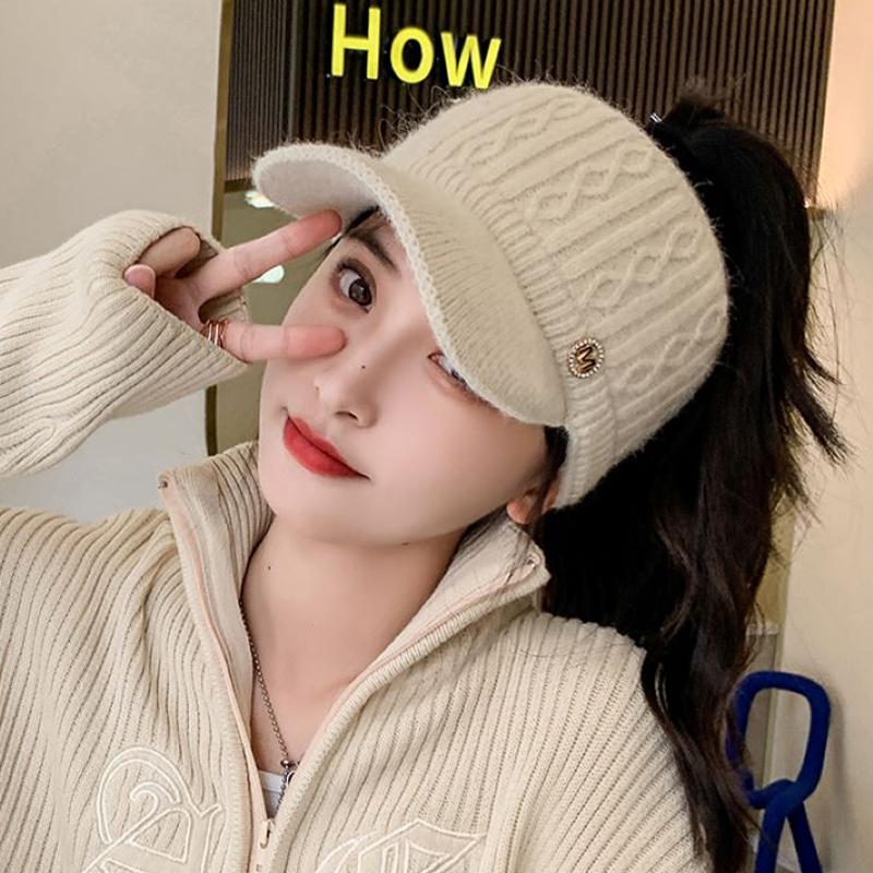 Autumn And Winter Hollow Top Hat All-Match Knitted Wool Hat Plus Velvet Thick Warm Ear Protection Hat For Women