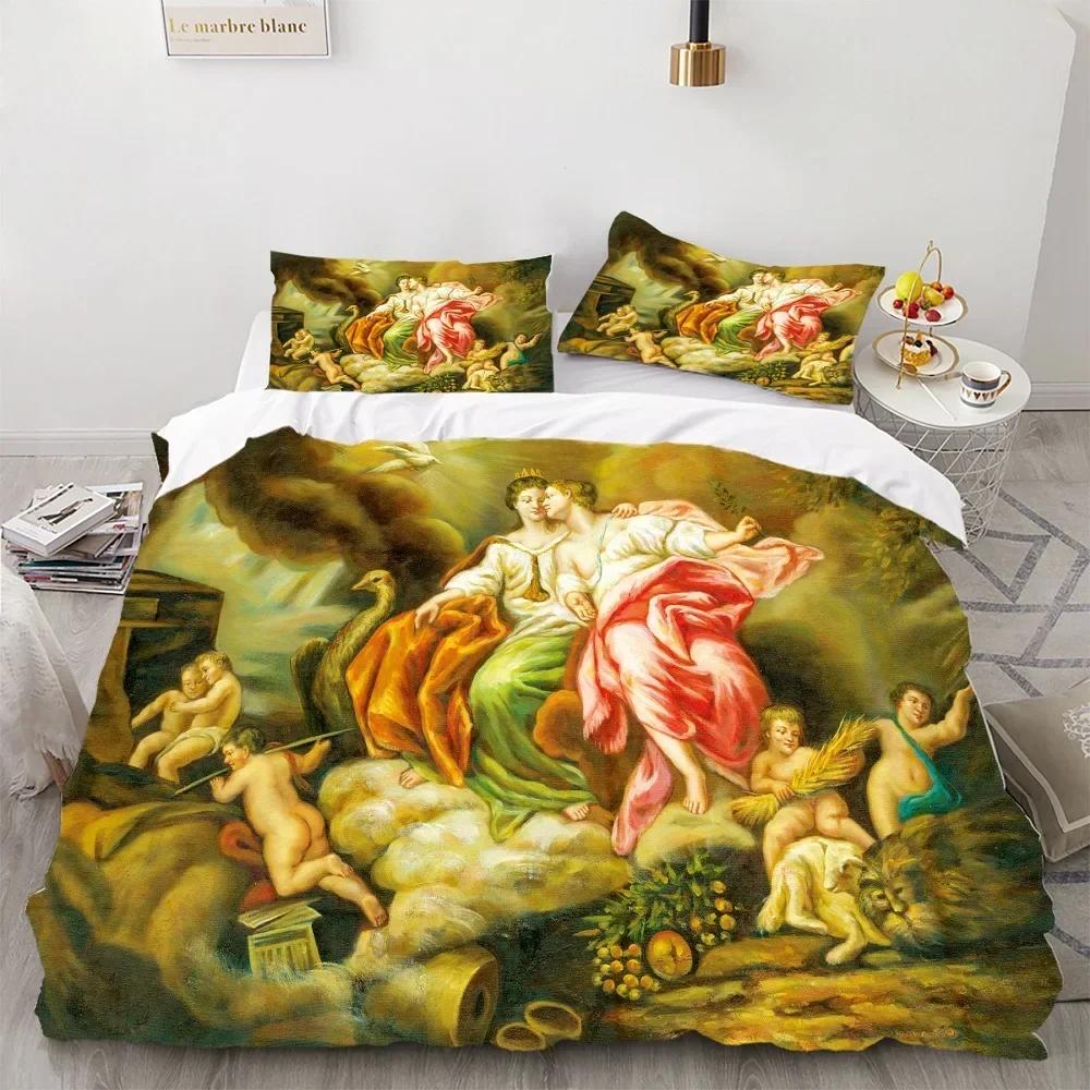 Angel Oil Painting Ancient Art Comfortable Duvet Quilt Cover Pillowcase Bedding Set Children Bedroom Decoration Home Textile
