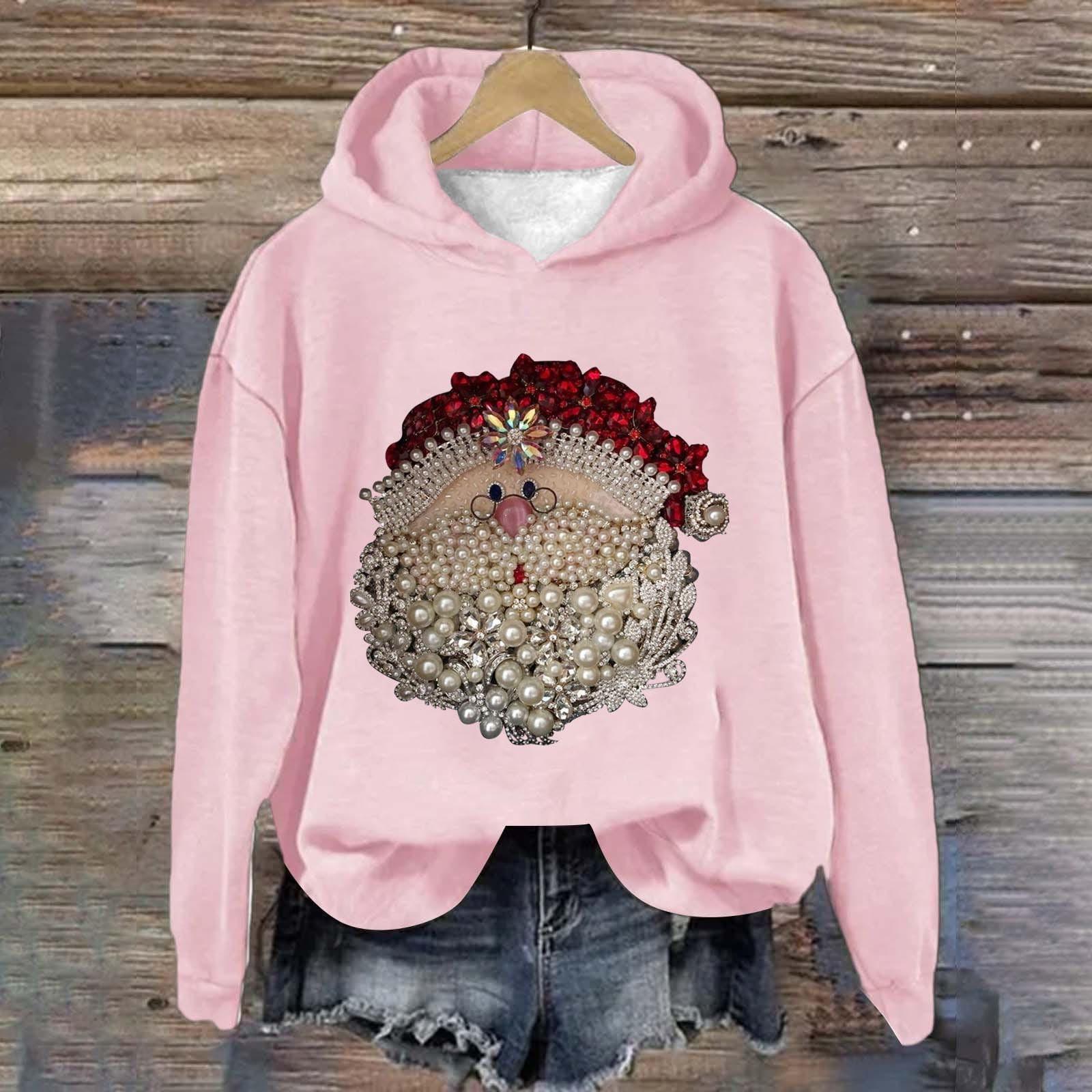 

Женская модная повседневная кофта с длинными рукавами и рождественским принтом, с капюшоном XXXL розовый