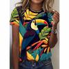Round Neck 3D Animal Printed Top Fashionable Casual Short Sleeved Women's T-shirts - Soft Medium Stretch Polyester Fabric Summer Relaxed Fit Clothing