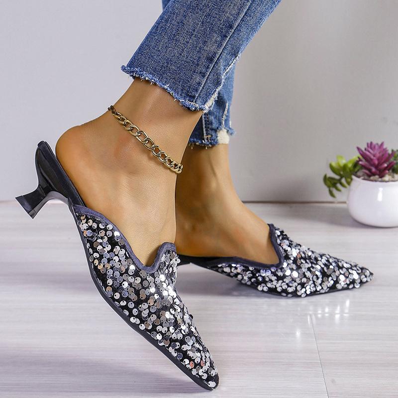 Baotou Half-slipper Women's Summer Sequined Shoes Elegant Fairy Casual Women's Cool Slippers