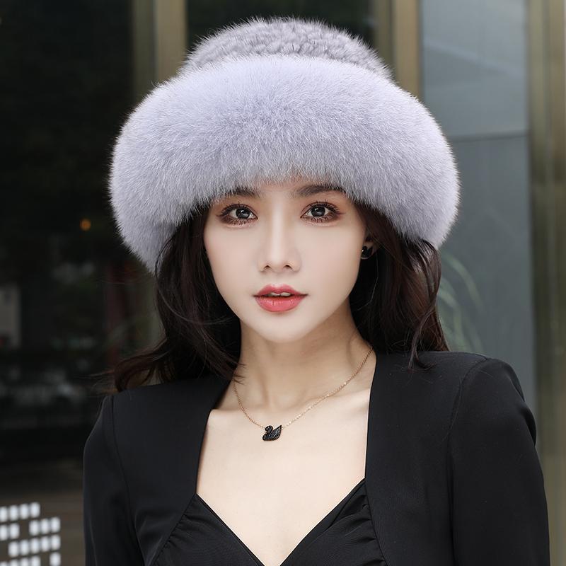 New Women Winter Luxury Knitted Real Mink Fur Bomber Hat Natural Warm Fox Fur Cap Girls Quality Soft 100% Genuine Mink Fur Hats