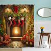 Fabric Christmas Shower Curtain Set- Vintage Xmas Tree Fireplace Winter Holiday Bath Bathroom Decor Curtain Polyester,Washable