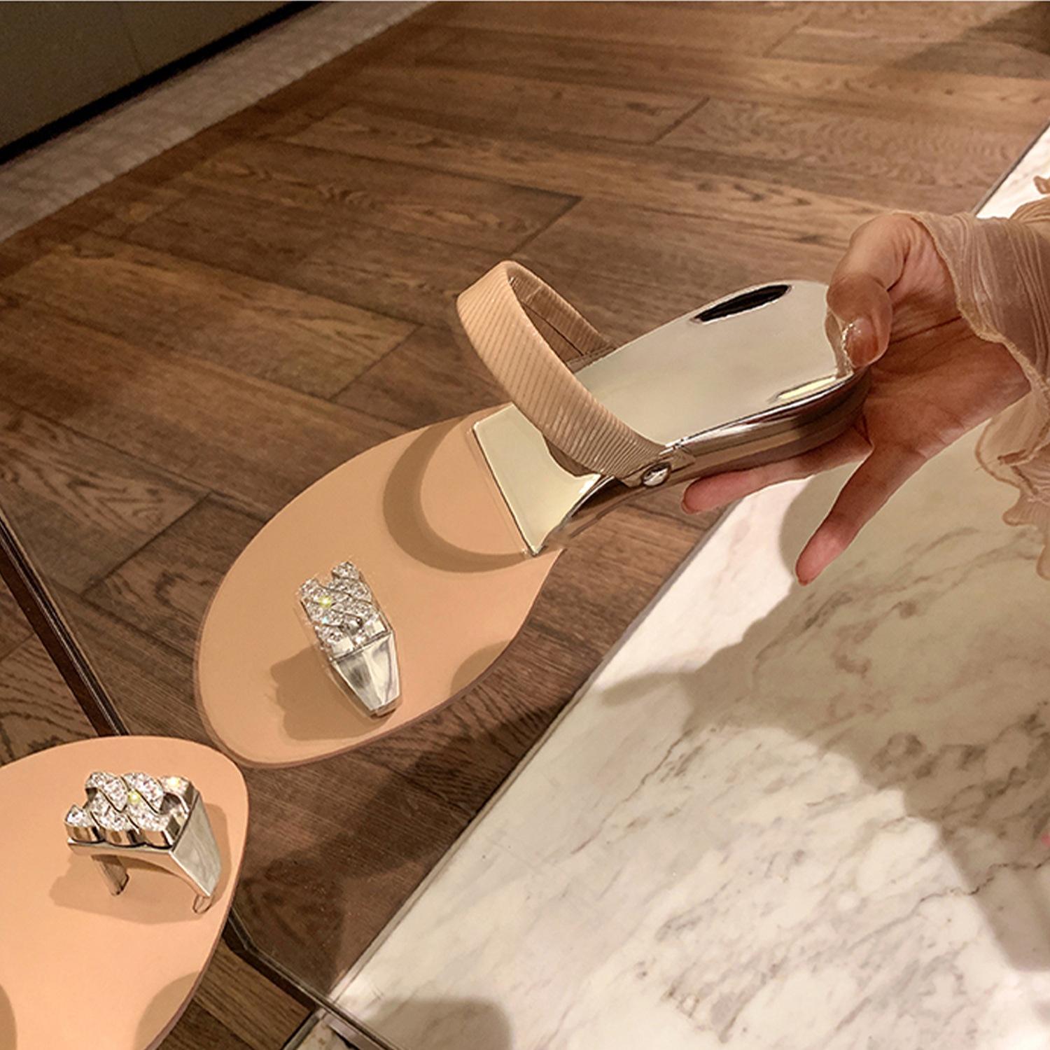 

Yuanlitong Pigeon Egg Second Generation Rhinestone Slope Heel Set Toe Flat Bottom Slippers Women s Quality Strict Selection Sandals Wear Summer 2025 35