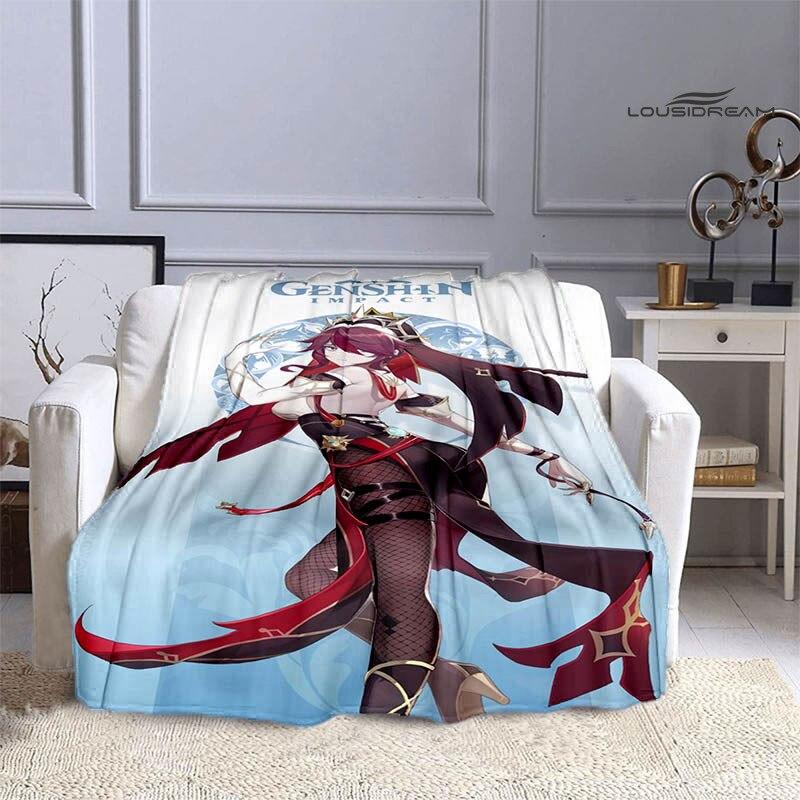 Deka Genshin s kresleným potiskem flanelová měkká a pohodlná deka rozkládací pohovka, kterou musíte mít jako dárek k narozeninám